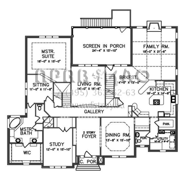 Проект двухэтажного дома с гаражом на три и более машин в стиле Ранчо S5-426 (6819-00018)