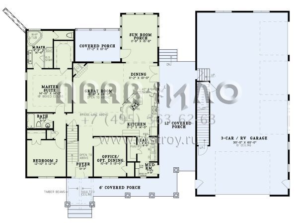 Проект двухэтажного дома с гаражом на три и более машин в американском стиле S5-262 (110-01079)