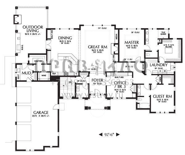 Проект одноэтажного дома с гаражом на три и более машин в английском стиле S5-458 (2559-00719)