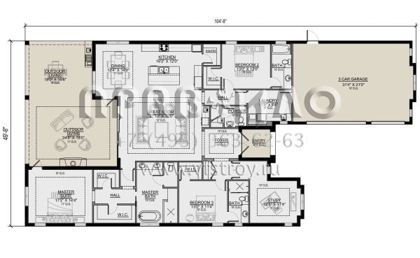 Проект одноэтажного дома с гаражом на три и более машин в современном стиле S5-253 (5565-00070)