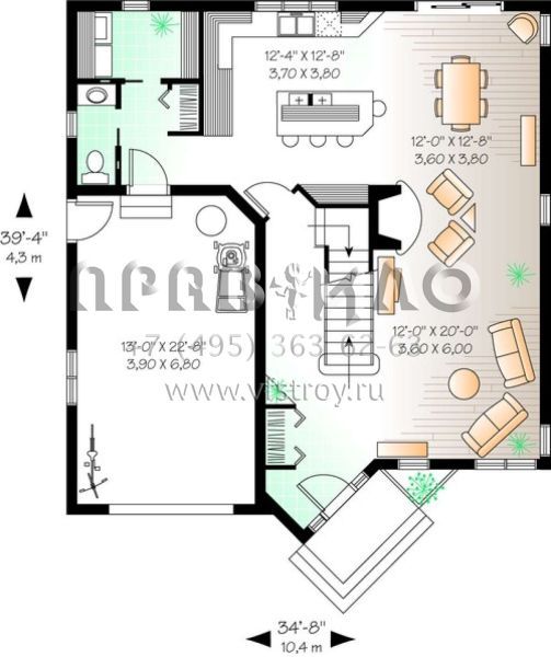Проект двухэтажного дома с гаражом на одну машину в английском стиле S5-155 (034-00924)
