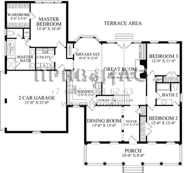 Проект одноэтажного дома с гаражом на две машины в стиле Ранчо S5-195 (7922-00040)