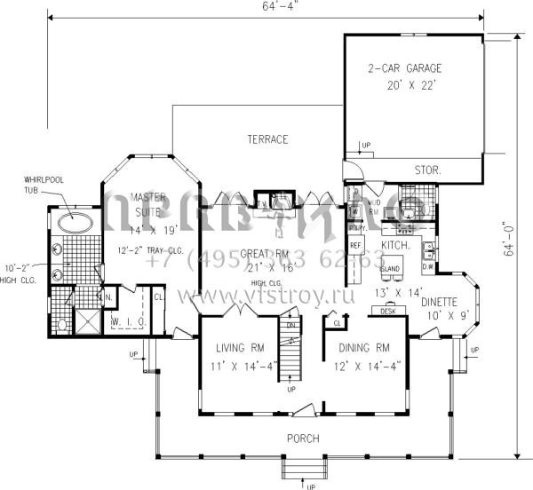 Проект двухэтажного дома с гаражом на две машины в стиле Ранчо S5-209 (033-00031)