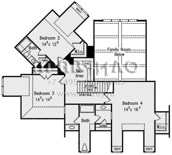 Проект двухэтажного дома с гаражом на три и более машин в стиле Ранчо S5-334 (8594-00281)