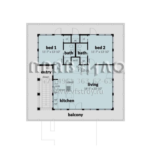 Проект двухэтажного дома с гаражом на две машины в прибрежном стиле S5-107 (028-00192)