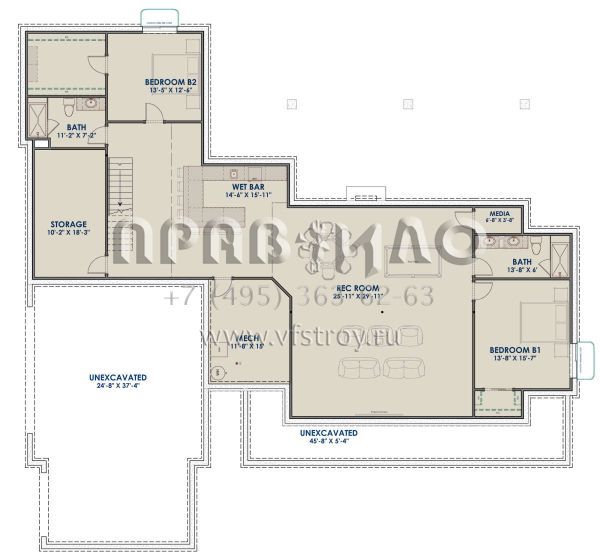 Проект одноэтажного дома с гаражом на три и более машин в стиле Ранчо S5-242 (425-00006)