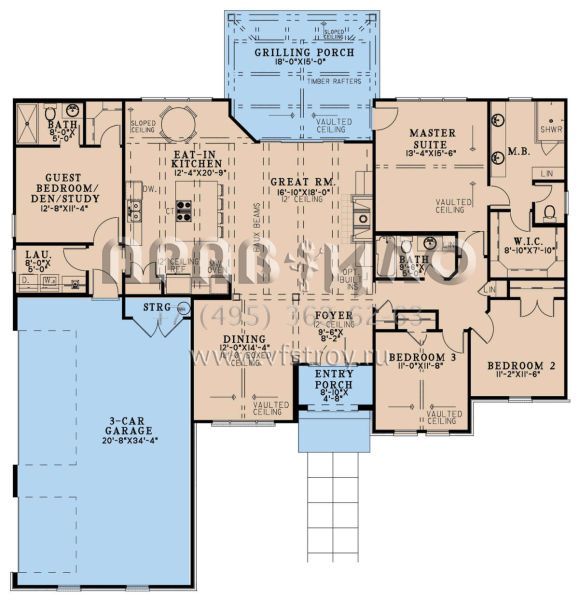 Проект одноэтажного дома с гаражом на три и более машин в английском стиле S5-193 (8318-00356)