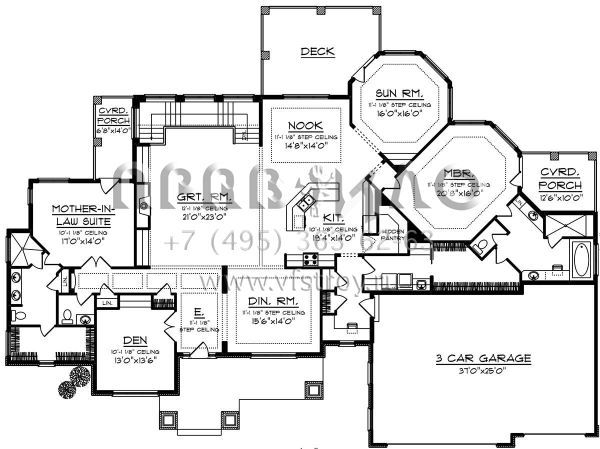 Проект одноэтажного дома с гаражом на три и более машин в стиле Ранчо S5-318 (1020-00111)