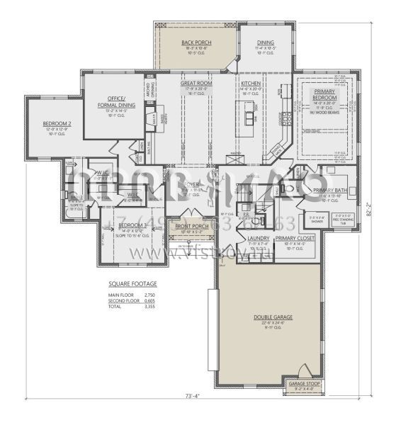 Проект двухэтажного дома с гаражом на две машины в стиле Ранчо S5-312 (8687-00011)