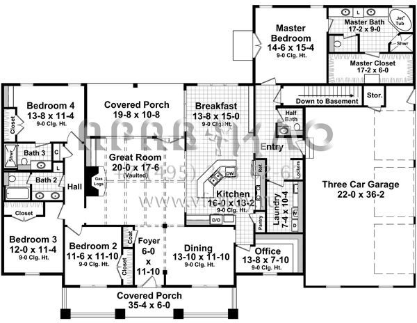 Проект одноэтажного дома с гаражом на три и более машин в американском стиле S5-259 (348-00241)