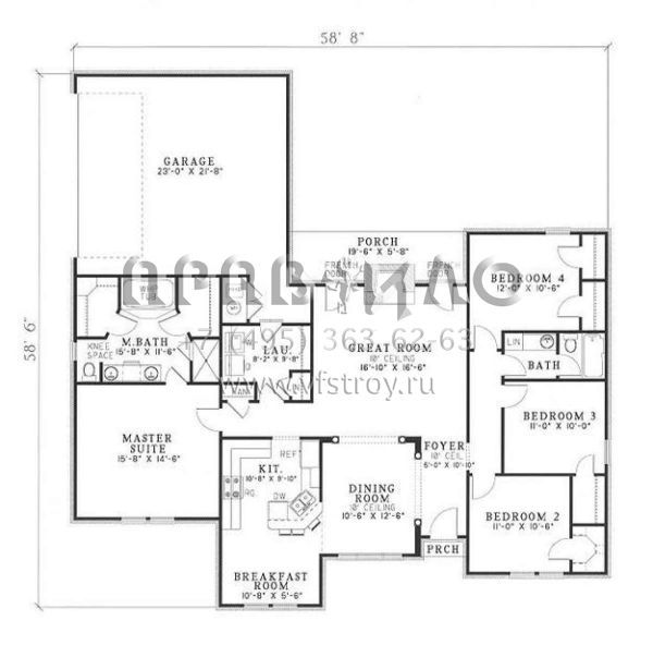 Проект одноэтажного дома с гаражом на две машины в стиле Ранчо S5-172 (110-00260)