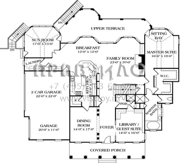 Проект двухэтажного дома с гаражом на три и более машин в стиле Ранчо S5-571 (3323-00436)