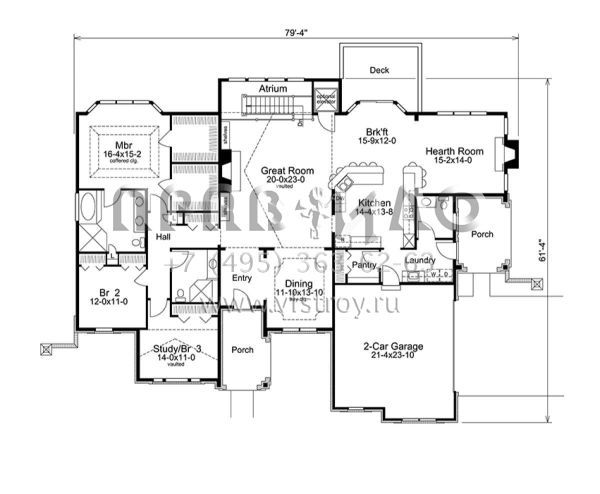 Проект одноэтажного дома с гаражом на две машины в стиле Готика S5-268 (5633-00254)
