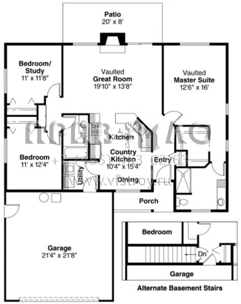Проект одноэтажного дома с гаражом на две машины в стиле Ранчо S5-130 (035-00238)
