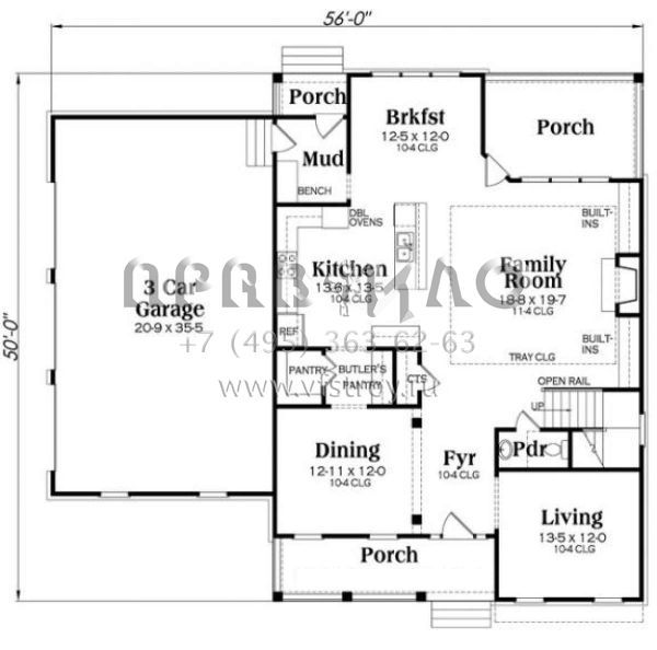 Проект двухэтажного дома с гаражом на три и более машин в американском стиле S5-282 (009-00259)