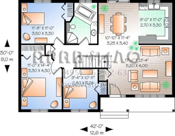 Проект одноэтажного дома без гаража в стиле Ранчо S5-110 (034-00617)