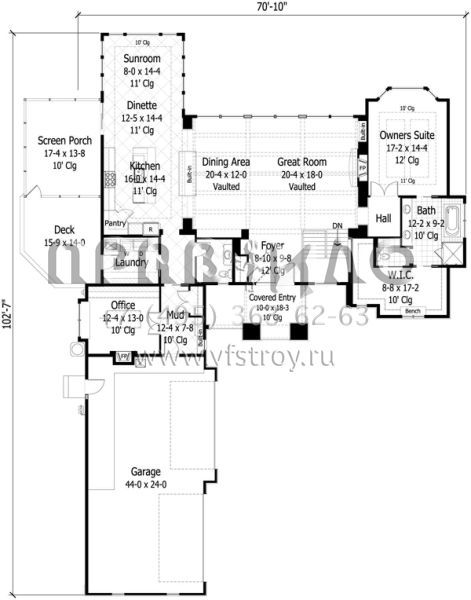 Проект одноэтажного дома с гаражом на три и более машин в английском стиле S5-542 (098-00114)