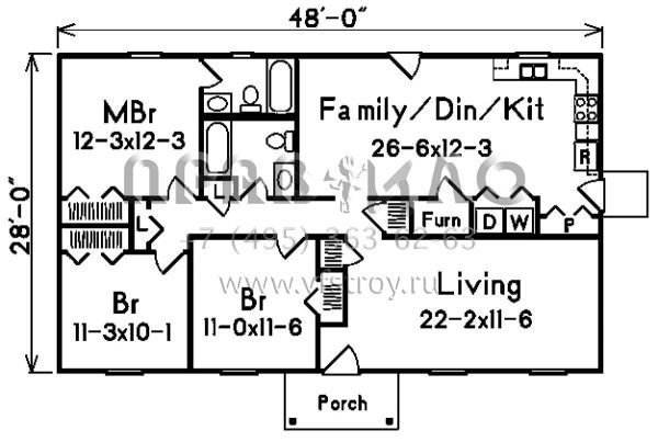 Проект одноэтажного дома без гаража в стиле Ранчо S5-125 (5633-00017)