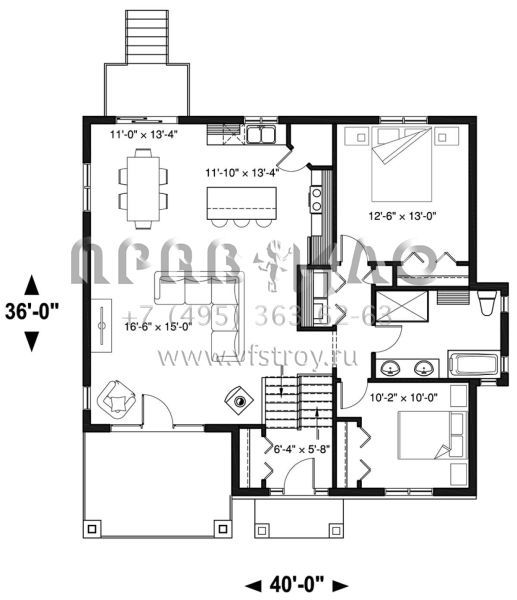 Проект одноэтажного дома без гаража в американском стиле S5-118 (034-01138)