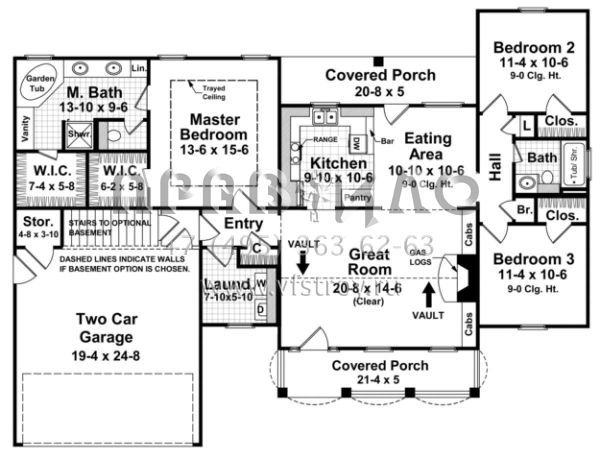 Проект одноэтажного дома с гаражом на две машины в стиле Ранчо S5-140 (348-00026)