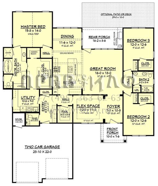 Проект одноэтажного дома с гаражом на две машины в стиле Ранчо S5-211 (041-00165)