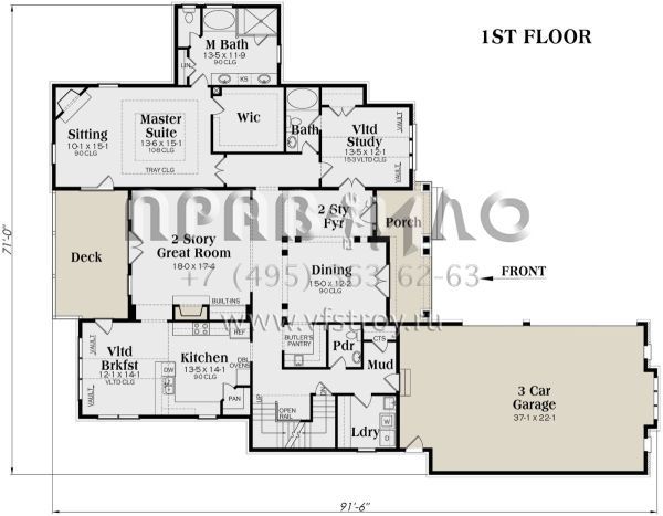 Проект двухэтажного дома с гаражом на три и более машин в английском стиле S5-362 (009-00216)