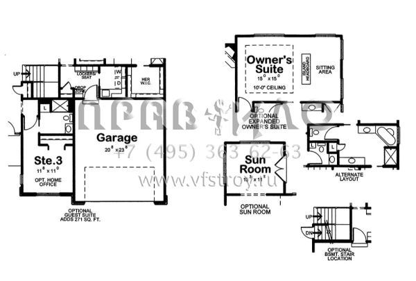 Проект двухэтажного дома с гаражом на три и более машин в стиле Ранчо S5-216 (402-01481)
