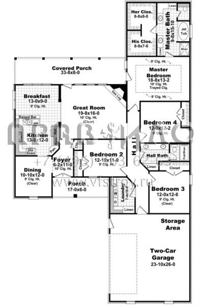 Проект одноэтажного дома с гаражом на две машины в стиле Ранчо S5-214 (348-00189)