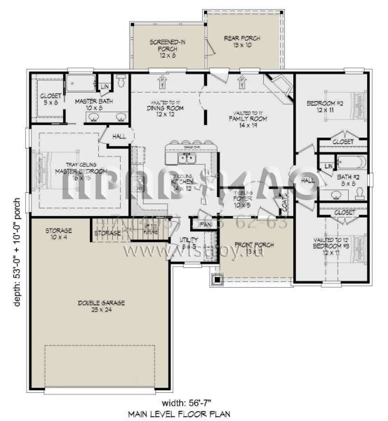 Проект одноэтажного дома с гаражом на две машины в стиле Ранчо S5-149 (940-00503)