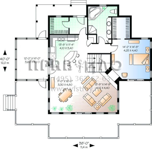 Проект двухэтажного дома без гаража в стиле Ранчо S5-170 (034-00098)