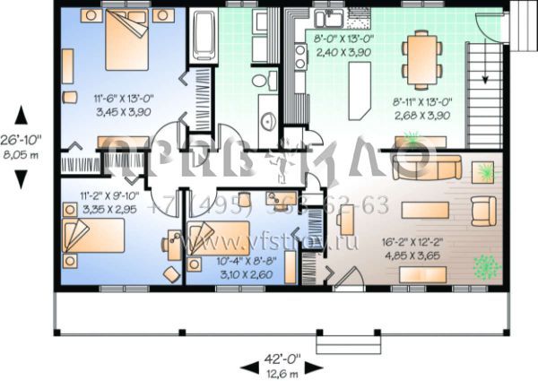 Проект одноэтажного дома без гаража в стиле Ранчо S5-105 (034-00111)
