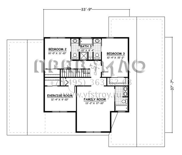 Проект двухэтажного дома с гаражом на две машины в стиле Ранчо S5-277 (526-00024)