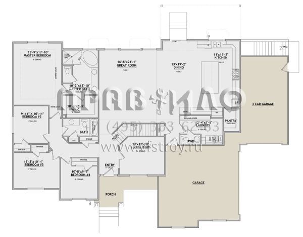Проект одноэтажного дома с гаражом на три и более машин в американском стиле S5-229 (8768-00095)