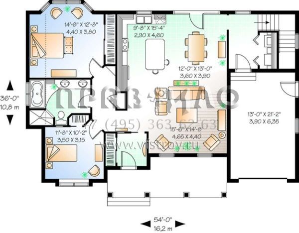 Проект одноэтажного дома с гаражом на одну машину в стиле Ранчо S5-132 (034-00646)