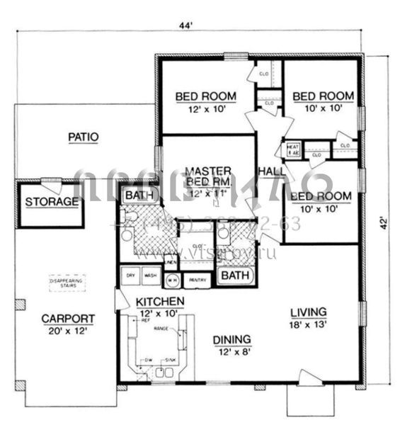Проект одноэтажного дома с гаражом на одну машину в стиле Ранчо S5-115 (048-00229)
