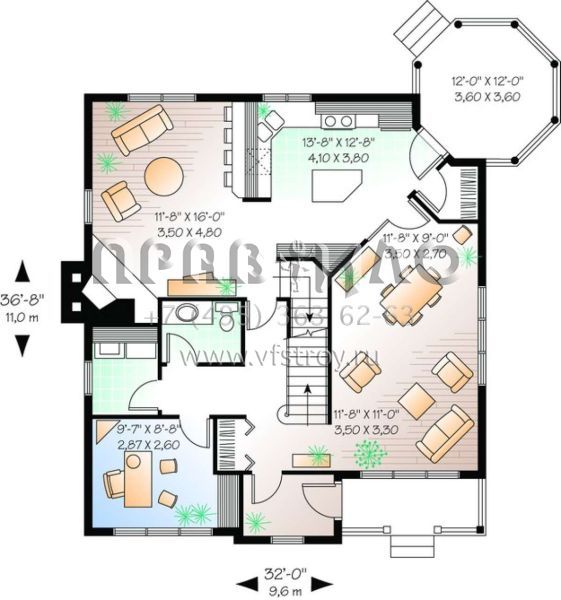 Проект двухэтажного дома без гаража в стиле Ранчо S5-191 (034-00370)