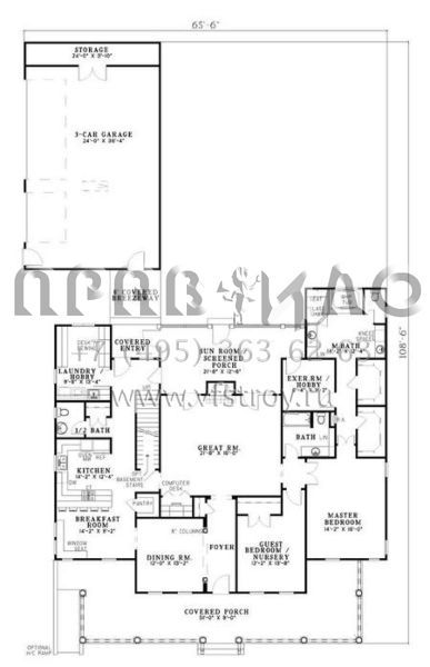 Проект двухэтажного дома с гаражом на три и более машин в стиле Ранчо S5-355 (110-00510)