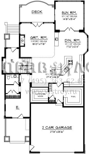 Проект двухэтажного дома с гаражом на три и более машин в американском стиле S5-428 (1020-00043)