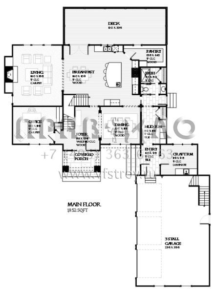 Проект двухэтажного дома с гаражом на три и более машин в стиле Ранчо S5-306 (1637-00109)