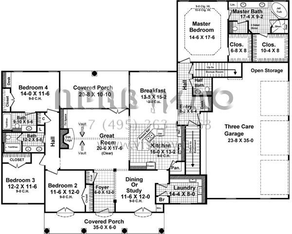 Проект одноэтажного дома с гаражом на три и более машин в стиле Ранчо S5-253 (348-00221)