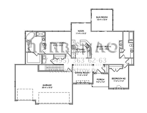 Проект одноэтажного дома с гаражом на три и более машин в стиле Ранчо S5-181 (849-00103)