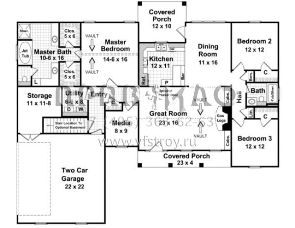 Проект одноэтажного дома с гаражом на две машины в стиле Ранчо S5-167 (348-00070)