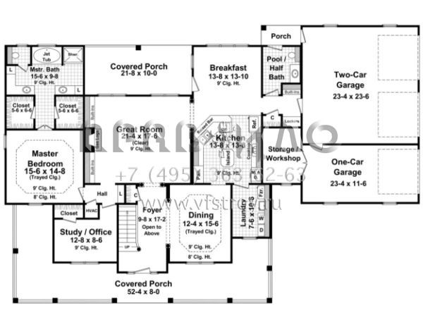 Проект двухэтажного дома с гаражом на три и более машин в стиле Ранчо S5-279 (348-00163)