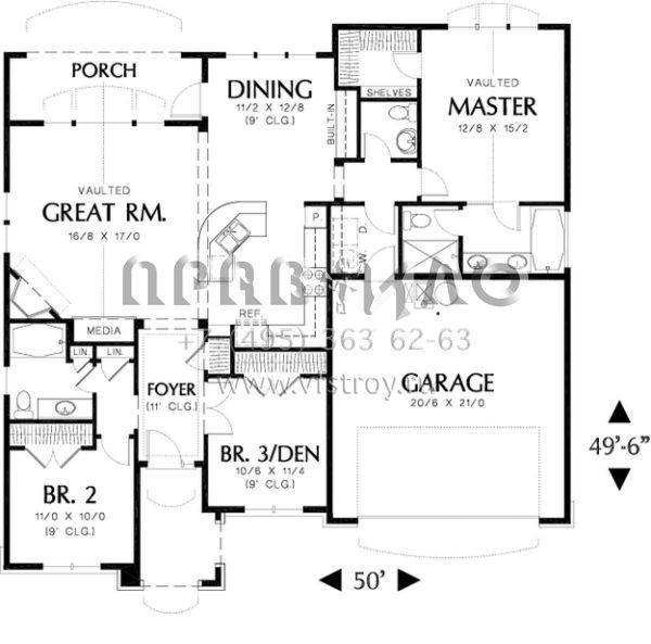 Проект одноэтажного дома с гаражом на две машины в стиле Ранчо S5-147 (2559-00080)