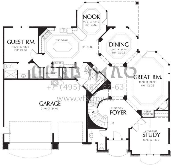 Проект двухэтажного дома с гаражом на три и более машин в стиле Ранчо S5-359 (2559-00523)