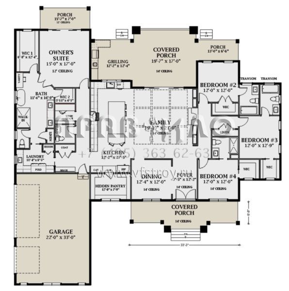 Проект одноэтажного дома с гаражом на три и более машин в современном стиле S5-283 (6849-00157)