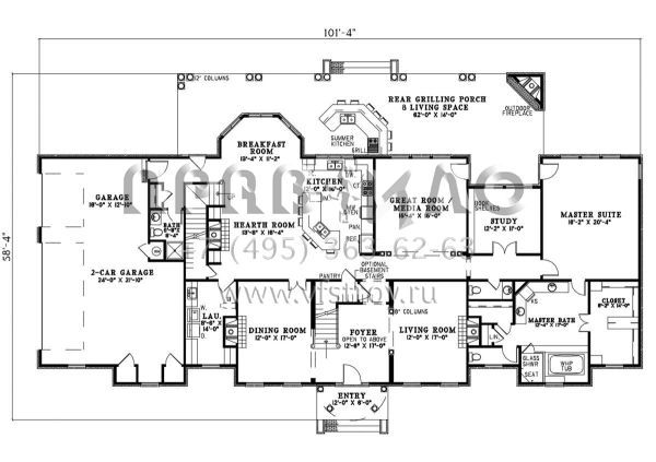 Проект двухэтажного дома с гаражом на две машины в стиле Особняк S5-464 (110-00669)