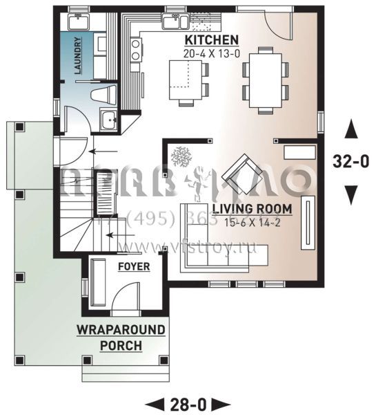 Проект двухэтажного дома без гаража в стиле Ранчо S5-154 (034-00465)