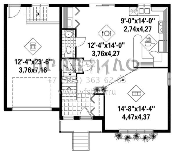 Проект двухэтажного дома с гаражом на одну машину в стиле Ранчо S5-139 (6146-00245)