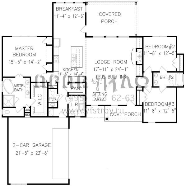 Проект одноэтажного дома с гаражом на две машины в стиле Ранчо S5-179 (699-00126)